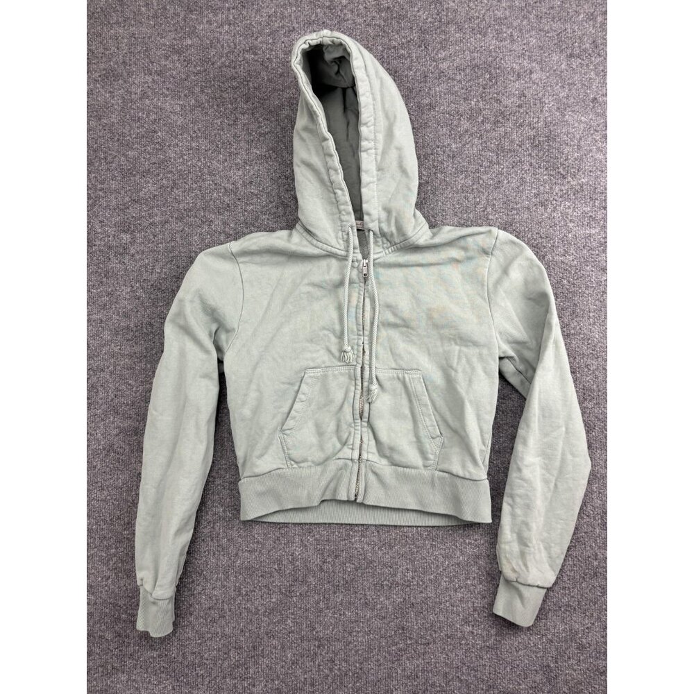 John Galt Hoodie Sweatshirt Womens One Size Green Full Zip Cropped Fleece